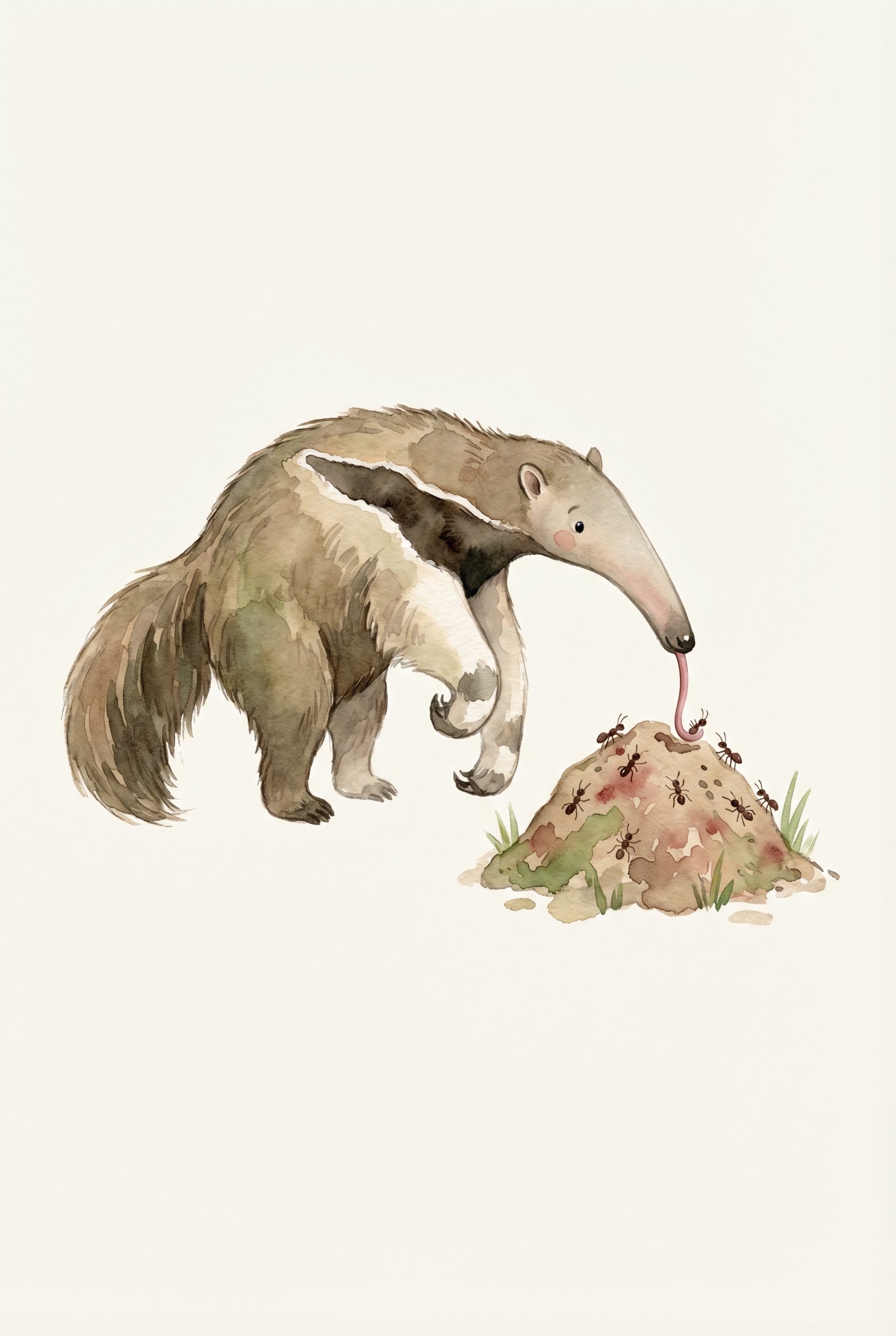 Giant anteater using its long snout and tongue to get ants from a mound.