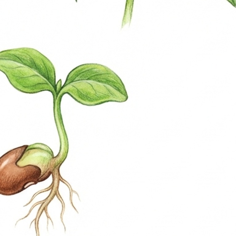 A bean seedling with its first leaves