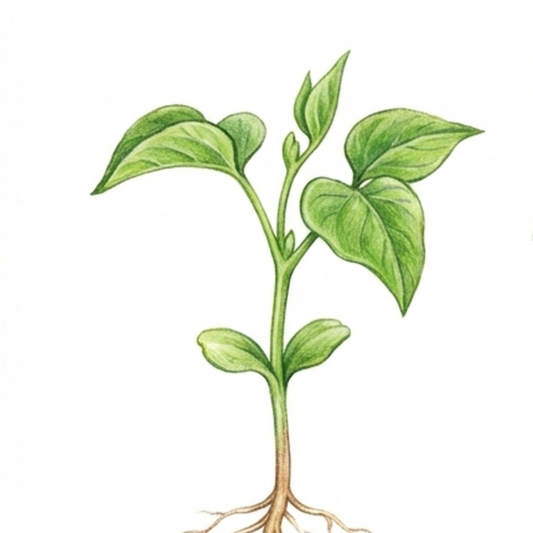 A young bean sapling with more leaves