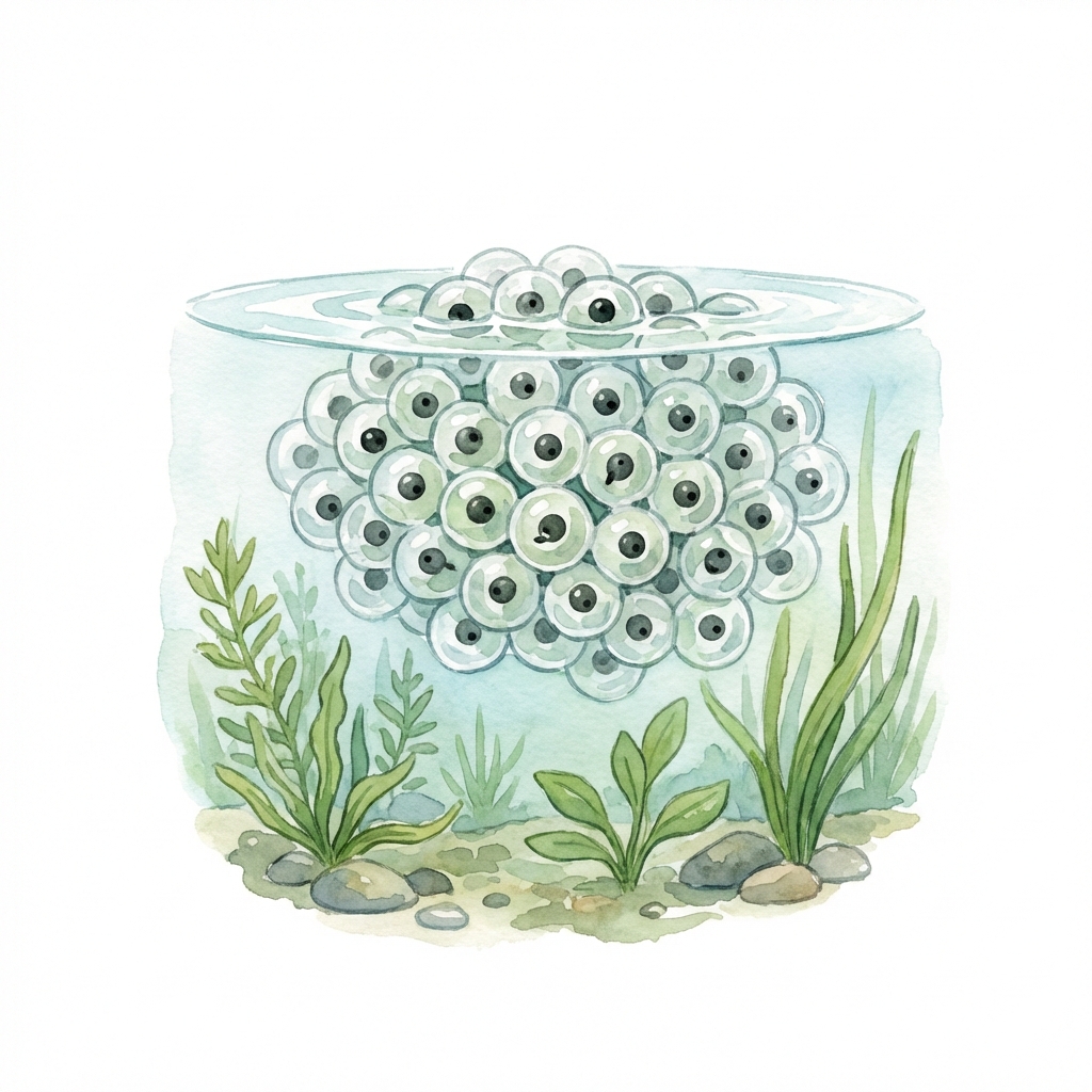 Frog eggs in water.