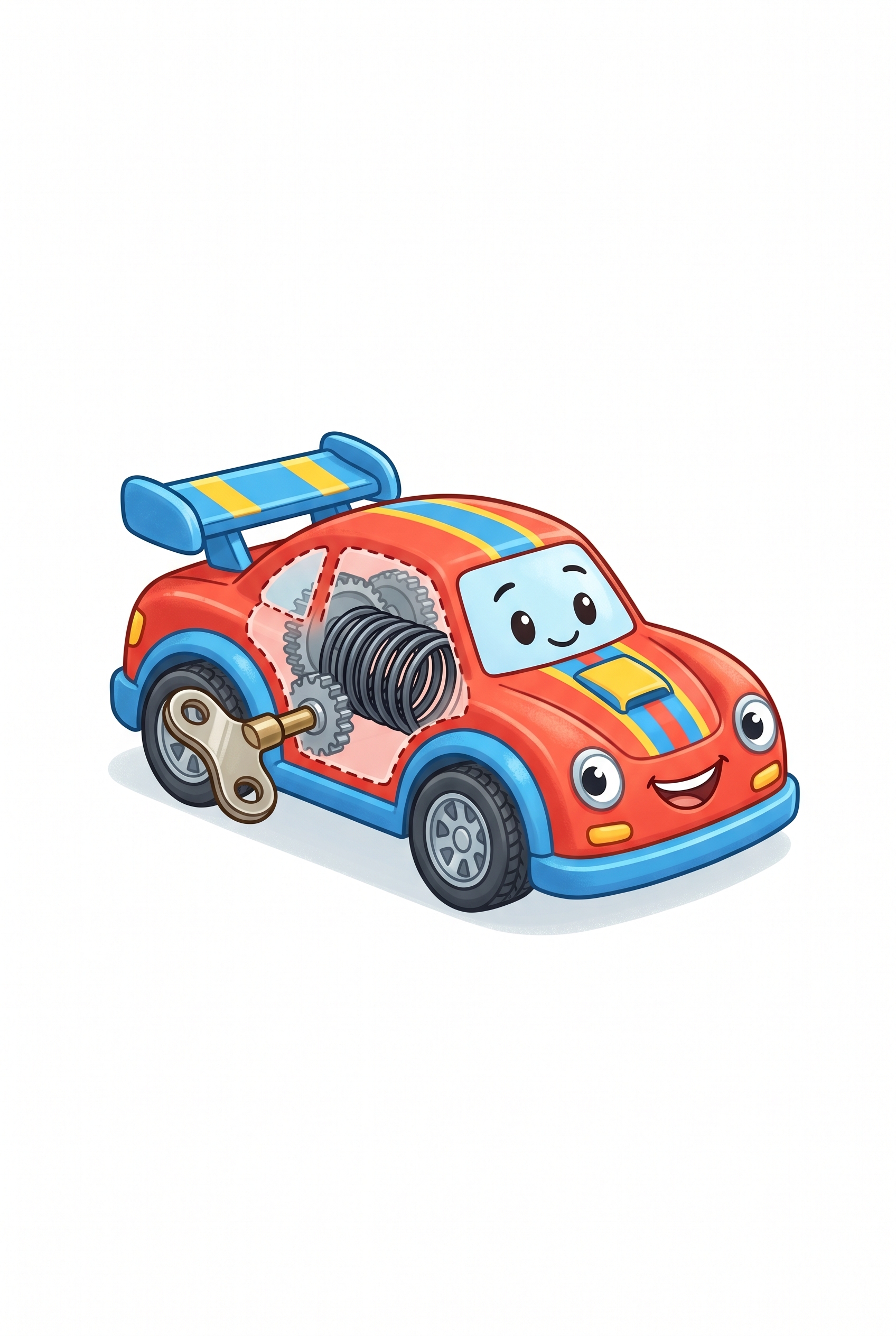 Card showing a wound-up toy