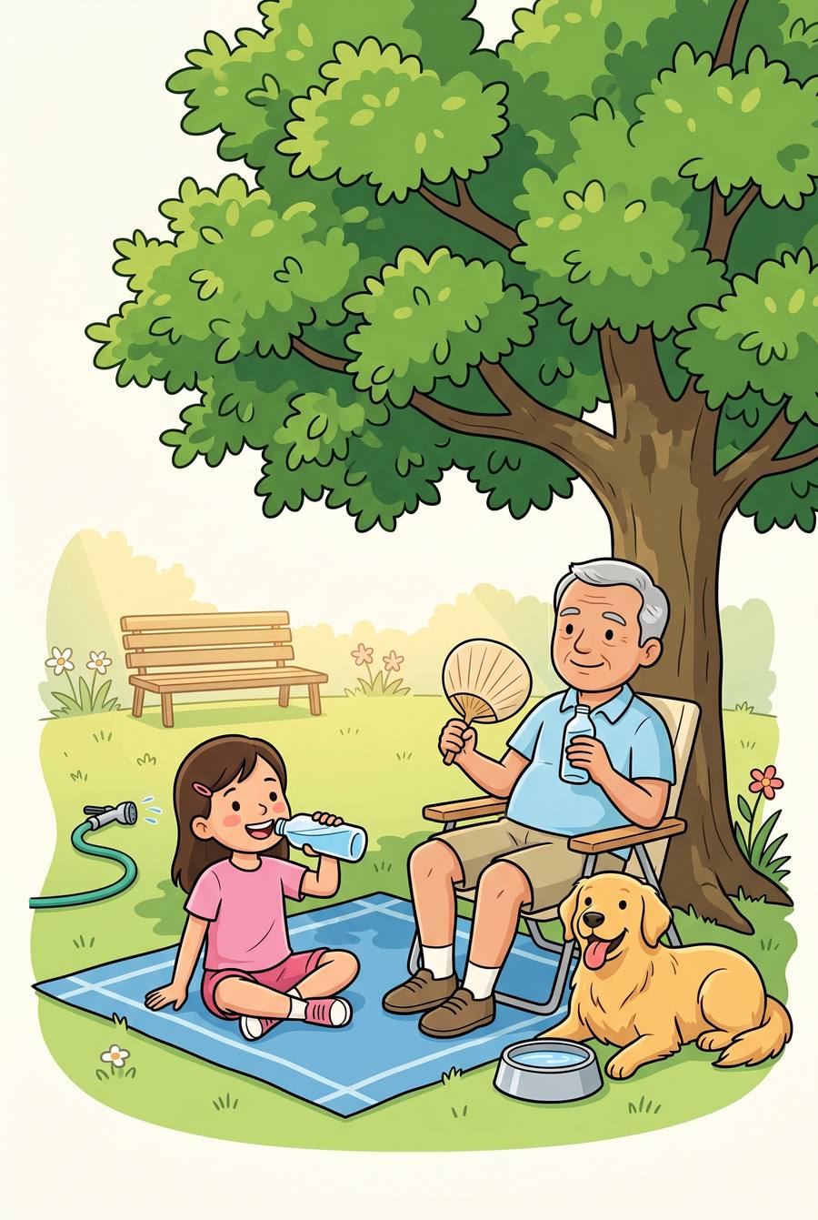 A person using water and shade during extreme heat
