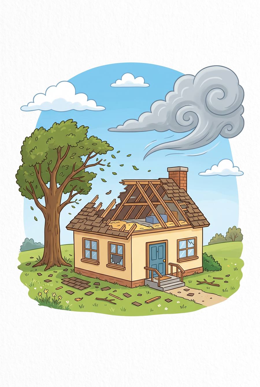 Roof damaged by strong wind