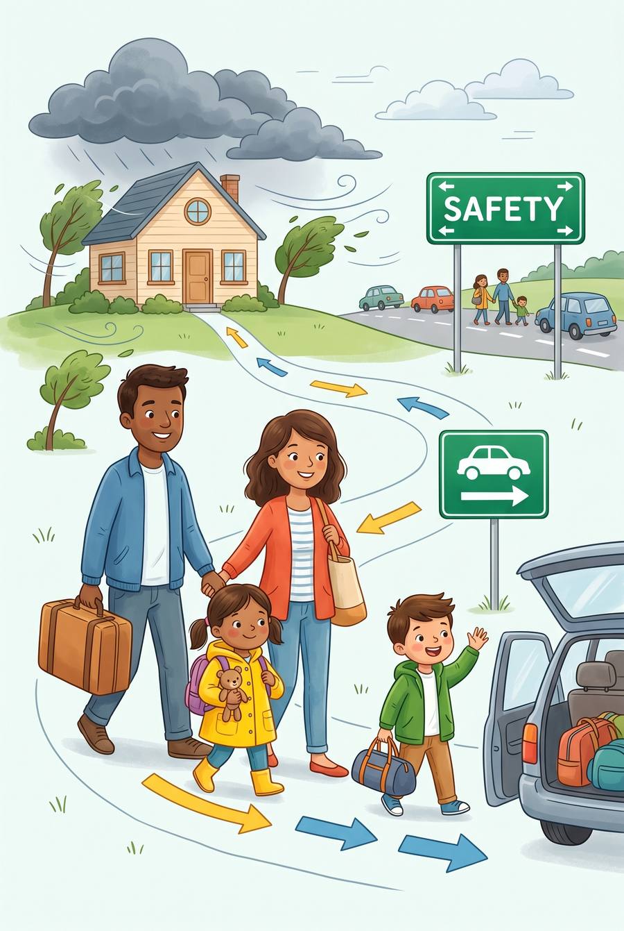 People following an evacuation route