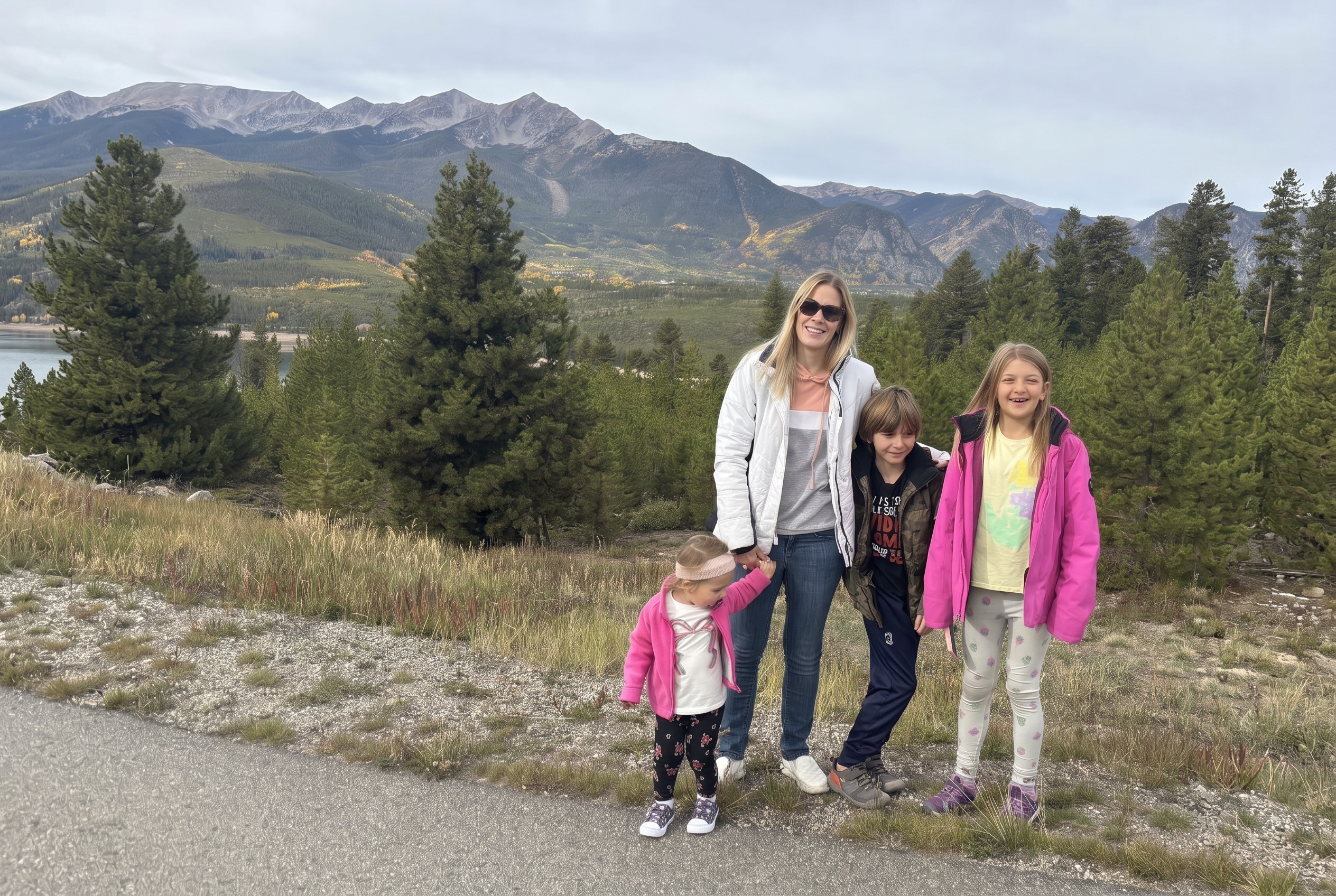 Serena with her kids in the Colorado mountains