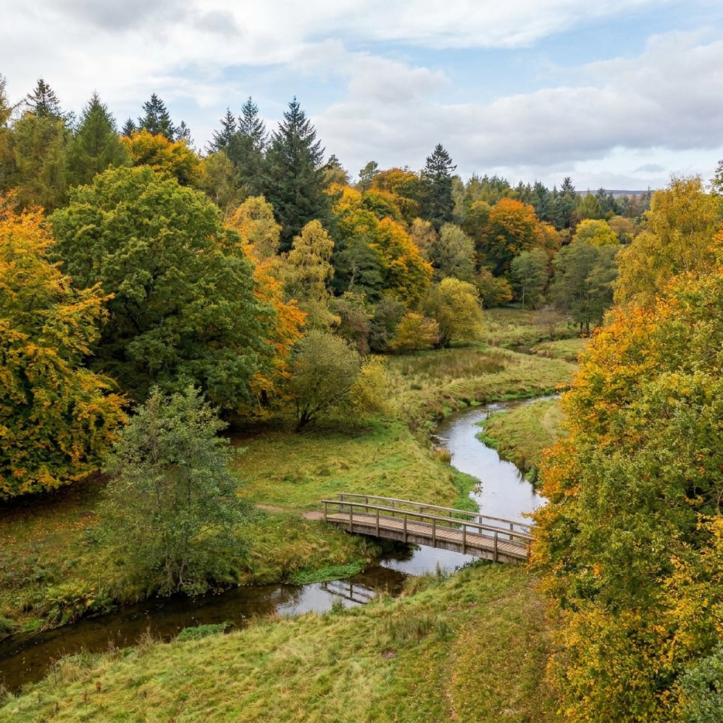 Real-life temperate region with trees, grass, and mild conditions.